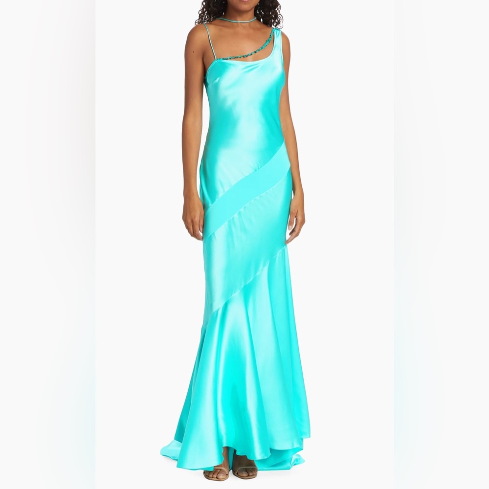 Alejandra Alonso Rojas Beaded Silk Bias-Cut Gown